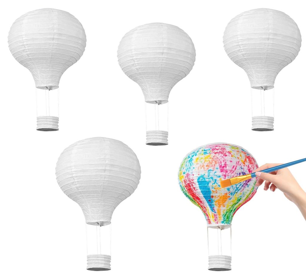 Papierlaternen, 5 Stück, Heißluftballon, weiß, 20 cm