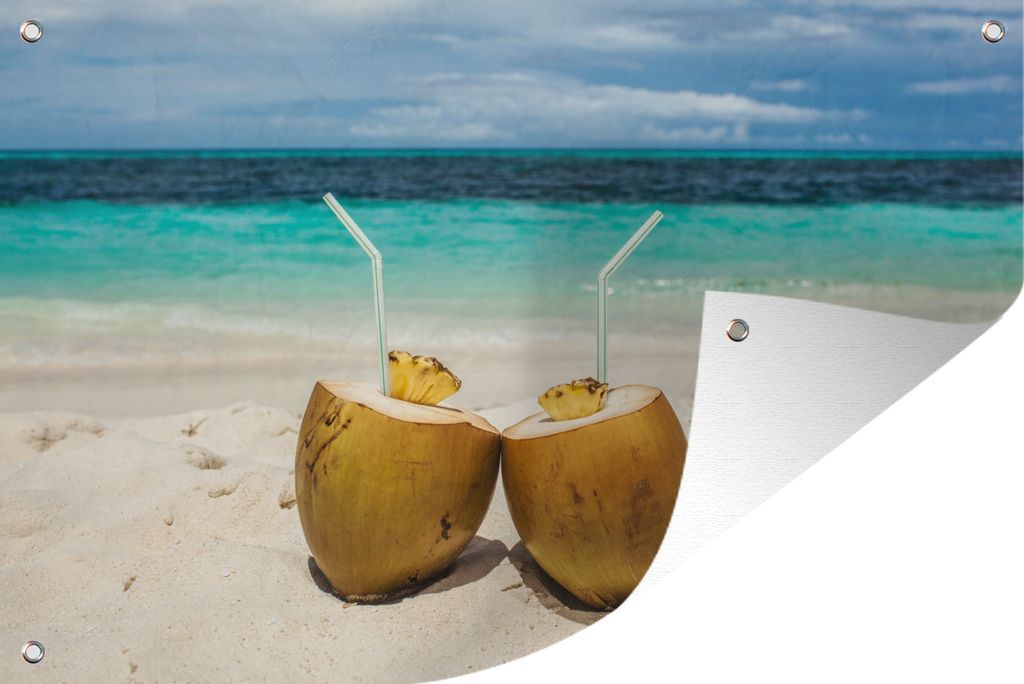 MuchoWow 90x60 cm Outdoor-Poster Gartendeko Sichtschutz Garten Poster für den Garten Kokosnüsse Karibik Strand