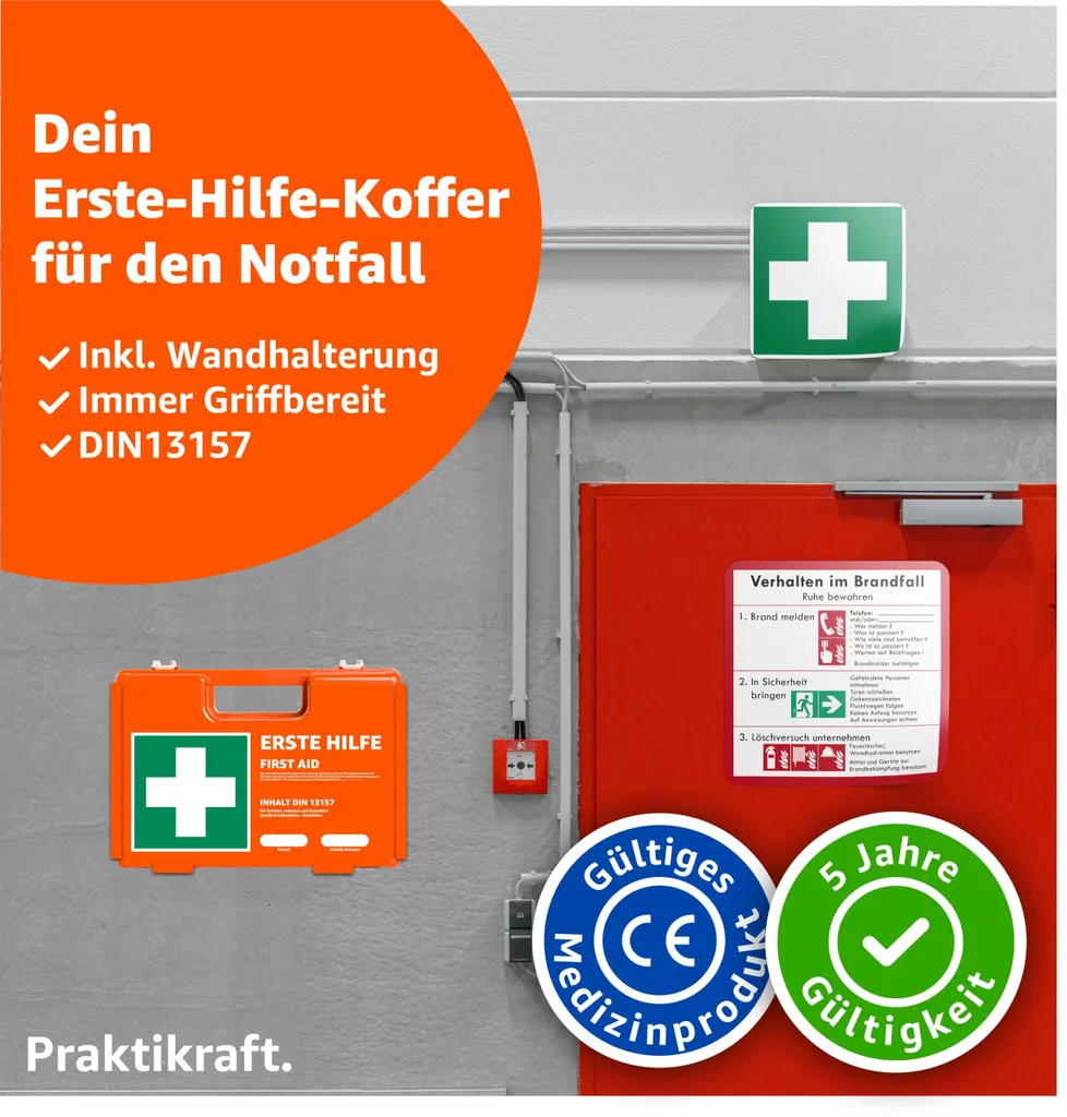 Offerta Kit Pronto Soccorso Parete DIN 13157 Arancio + 5 Adesivi - 5