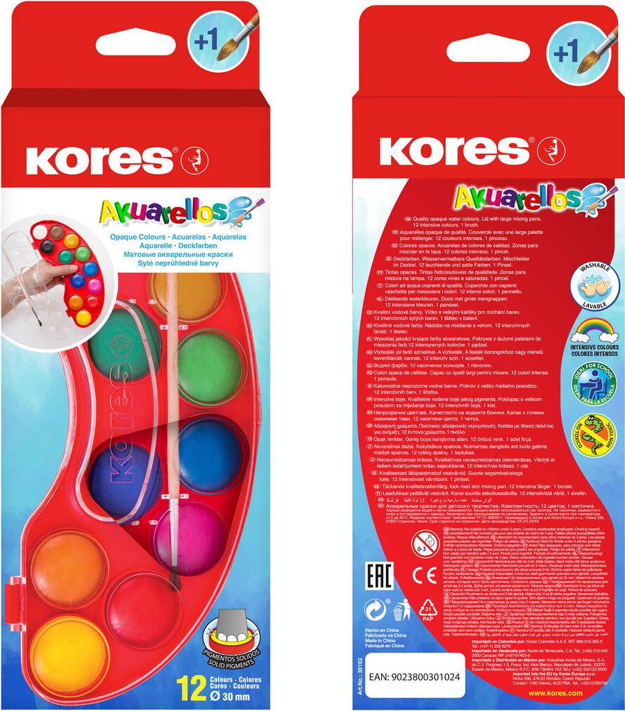 Kores Deckfarbkasten "AKUARELLOS" 12 Farben