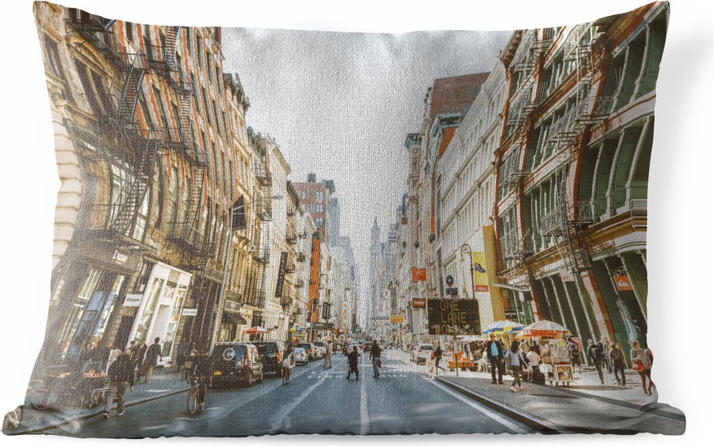 MuchoWow Outdoor Kissen - Belebte Straße in New York - 50x30 cm - Wetterfest - Lounge Kissen - Sofa kissen - Wohnzimmer Dekoration