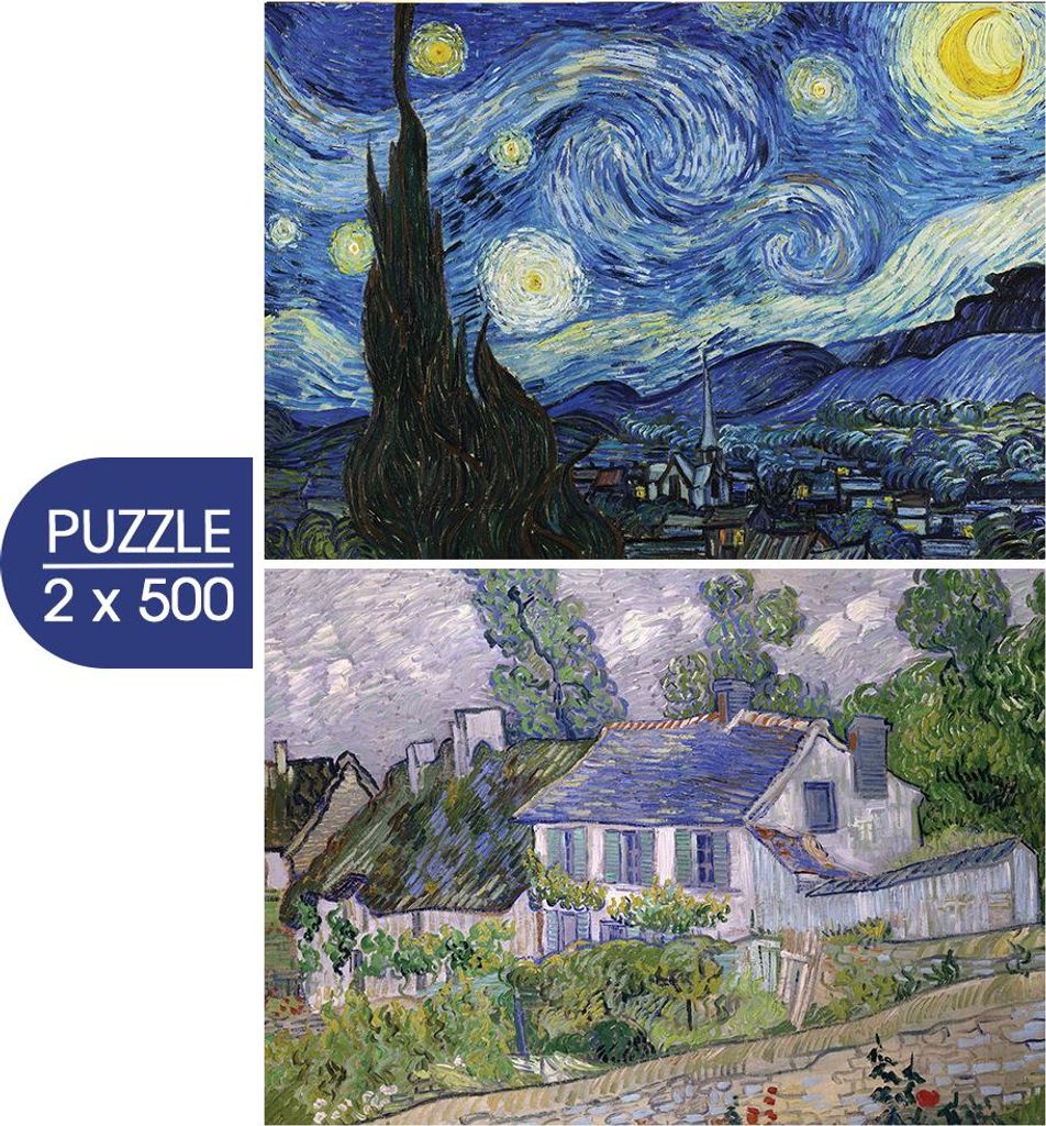 Grafika Puzzle Van Gogh Kunst 2-in-1 Sternennacht Häuser Auvers 500 Teile