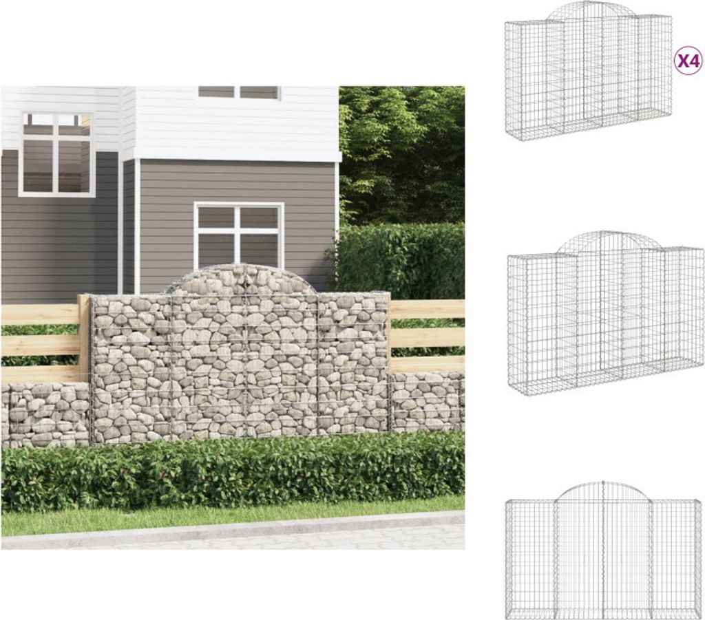 vidaXL Gabionen mit Hochbogen 4 Stk. 200x50x120/140cm Verzinktes Eisen - Blumentöpfe & Pflanzgefäße