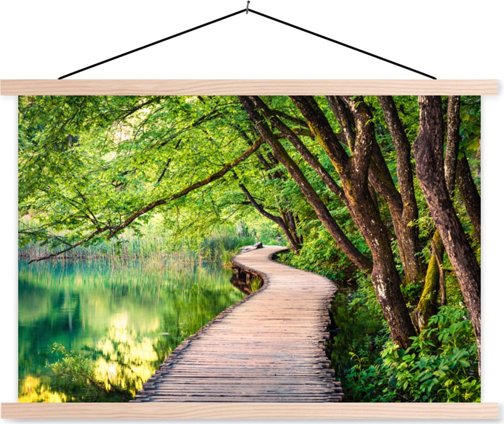 MuchoWow Textilposter Park - Europa - Frühling 120x80 cm mit holzfarbenen Rahmen - Aufhängeset