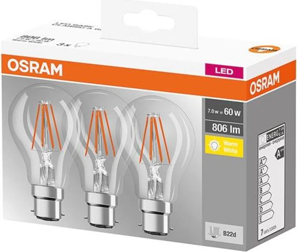 Ampoule LED B22 Osram 7W Blanc Chaud : Pack de 3 pour Réduire vos Factures