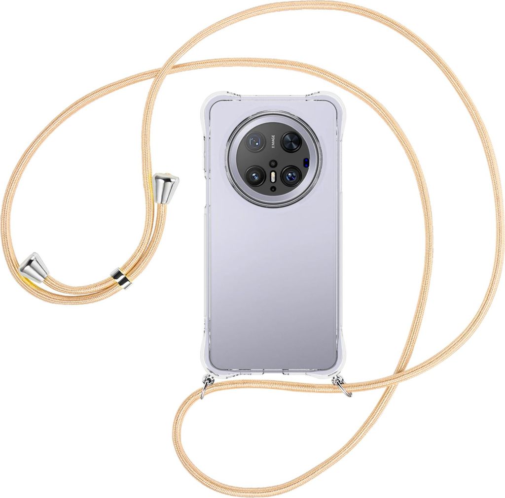 Handykette Backcover-Schutzhülle mit Band (Metall silberfarben) für Huawei Mate 70 Pro - Goldkordel