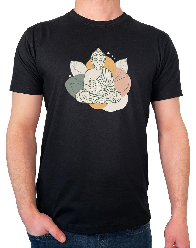 Huuraa Herren T-Shirt Buddha Buddhismus S Black Bio Baumwolle Fairtrade Herrenshirt Geschenkidee