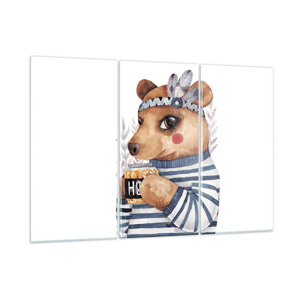 Bilder auf glas - 3 Teile - Anthropomorphisierung Bär Kinder - 165x110cm - Glasbilder - Wandbilder - Bilder - Wanddekoration aus Glas - Glas Bilde...