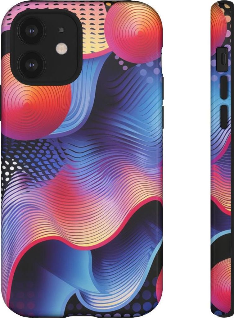 Bunte abstrakte Wellen und Kugeln – Hülle Kompatibel mit iPhone 12