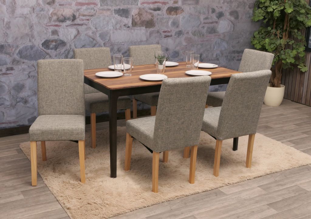 6er-Set Esszimmerstuhl Stuhl Küchenstuhl Littau Textil, grau, helle Beine