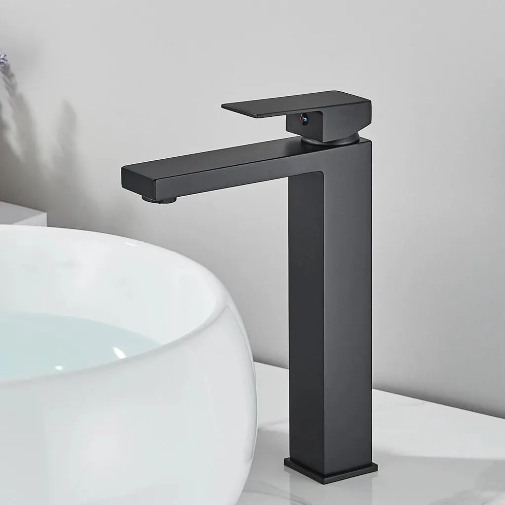 Mitigeur monocommande haut en acier inoxydable noir mat, montage monotrou