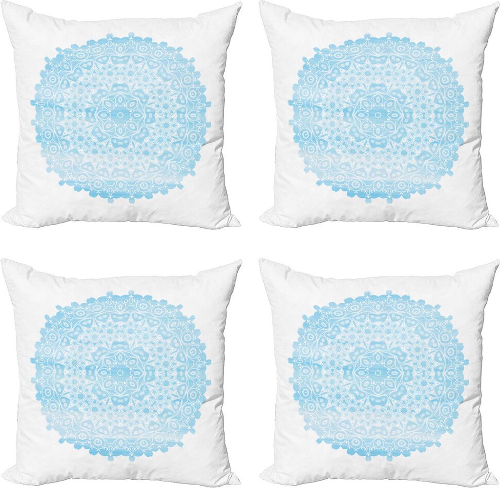 ABAKUHAUS Blauer Mandala Kissenbezug Set (4 Stück), Aquarell-Blumen-Kunst, Moderner Doppelseitiger Digitaldruck, 50 cm x 50 cm, Baby Blue Pale Sky...