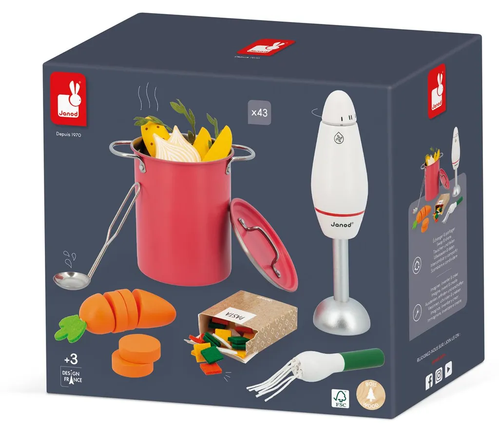 Jouet Cuisine Bois Janod Faiseur de Soupe - 43 Accessoires Anti-Casse