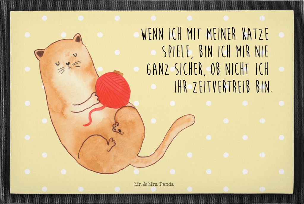 Mr. & Mrs. Panda Schmutzfangmatte Katze Wolle 40 x 60 cm - Gelb Pastell - Geschenk, Katzen, teppichmatte, Fussmatte, Cats, fußmatte, Gummi-Fußmat...
