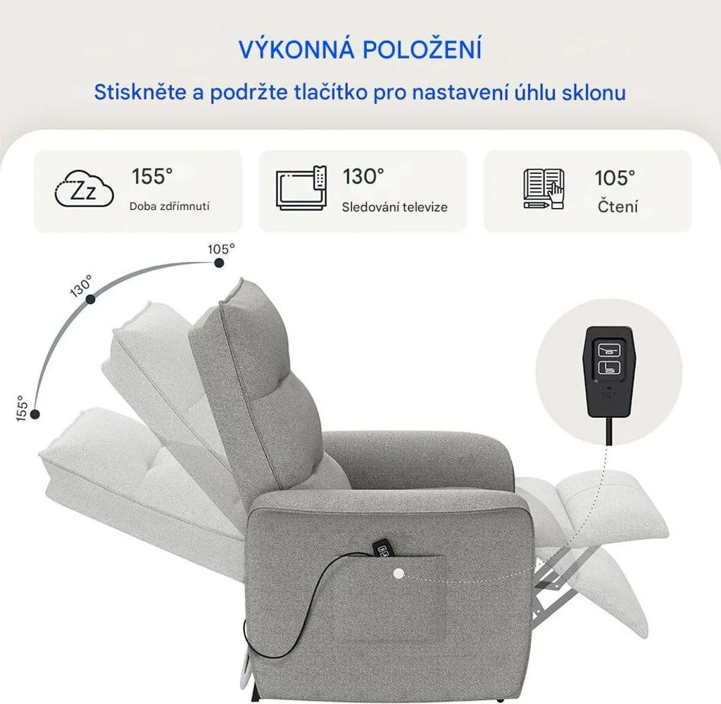 Fauteuil inclinable 155° électrique gris clair avec repose-pieds - 4