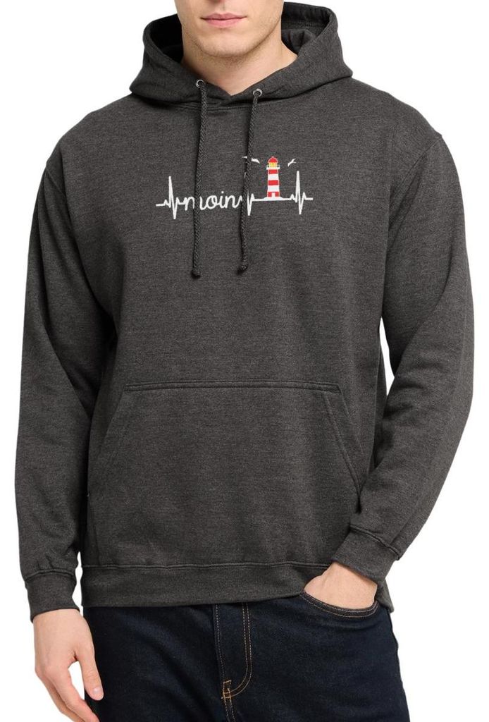 Spreadshirt Moin EKG Herzschlag Leuchtturm Möwe Uni Hoodie, S, Anthrazit