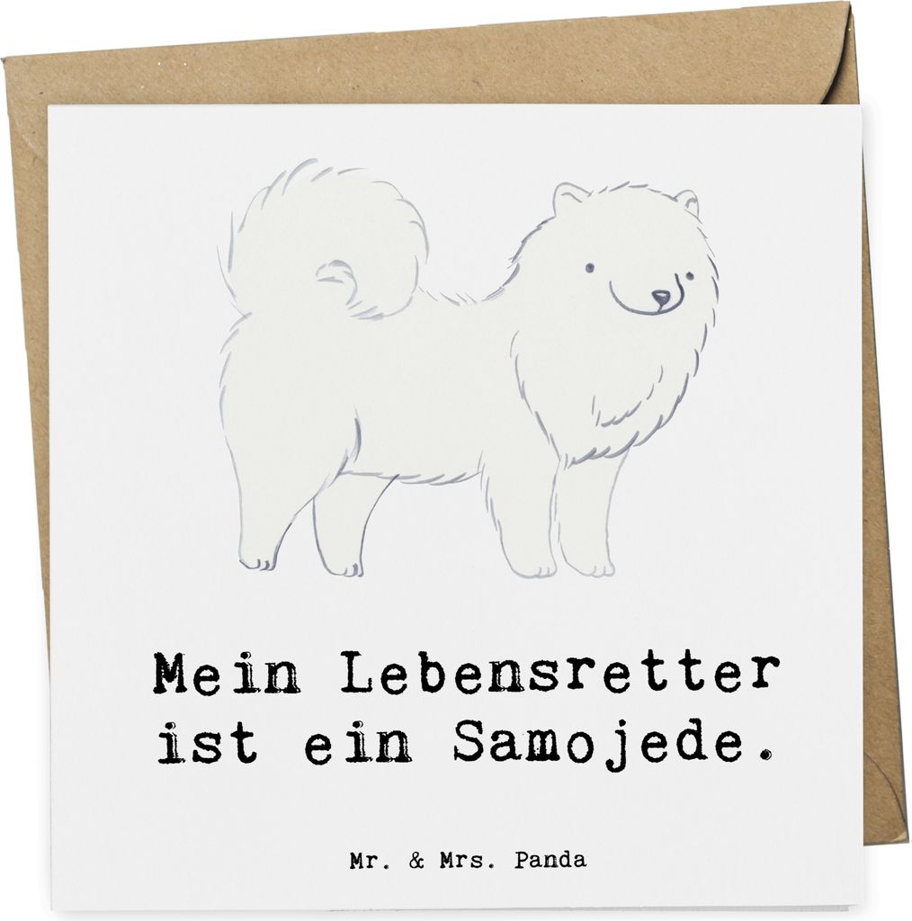 Mr. & Mrs. Panda Grußkarte Samojede Lebensretter - Weiß - Geschenk, anlasskarte, Samojedenhund, Glückwunschkarte, faltkarte, Samojedenspitz, dop...