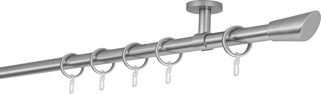 Gardinenstange auf Maß 20mm Rag 1-lauf Deckenträger 4cm Größe: 210cm, Farbvariante: Edelstahl-Optik