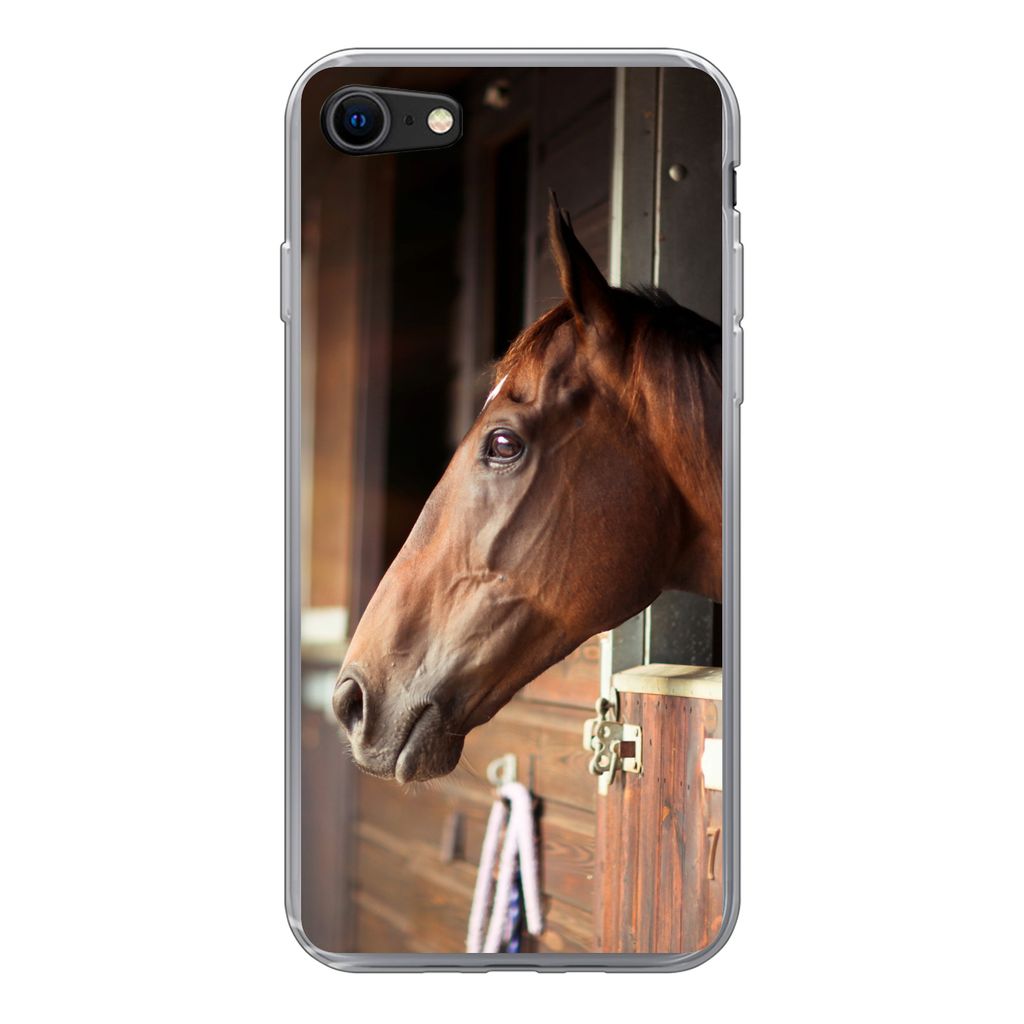MuchoWow Handyhülle Schutzhülle Hülle für iPhone 7 Pferd - Stall - Sonne Silikon Softcase Handy Hülle - Kartenhalter
