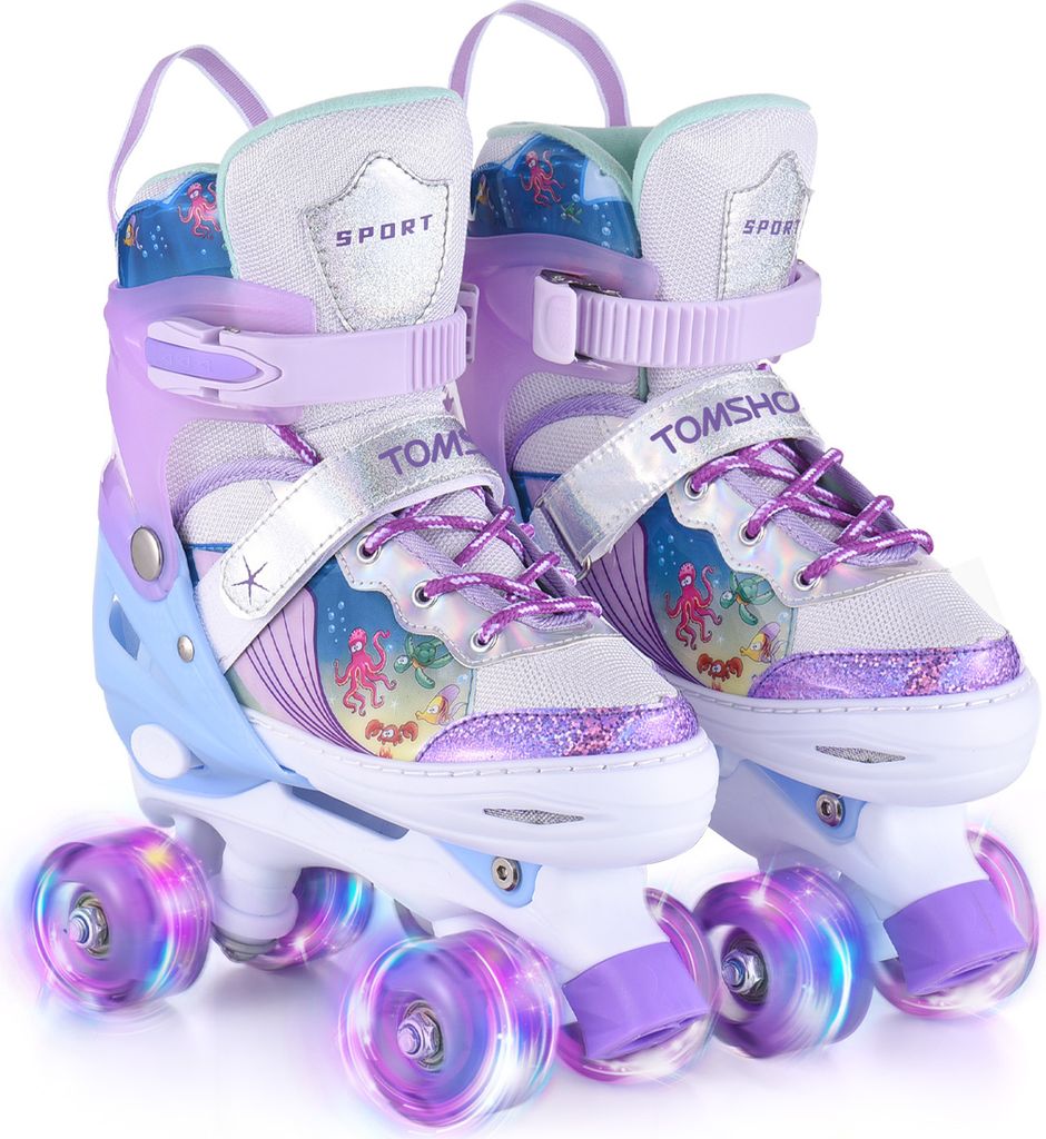 Rollschuhe für Mädchen Kinder 4 Größen Verstellbar Rollschuhe für Kinder Drinnen Draußen Mädchen Kinder (M:32-36)