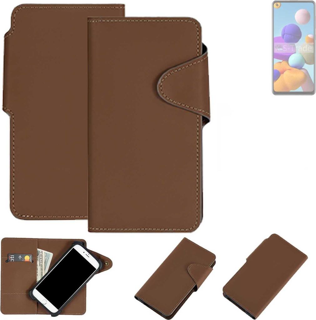 K-S-Trade Schutzhülle Klapphülle Kunstleder für Samsung Galaxy A21s braun Handy Hülle Wallet Case