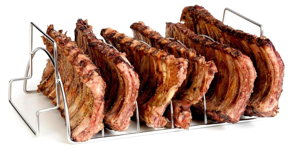 Spareribs Halter für den Grill aus Edelstahl, 34,5x20x15cm, Silber
