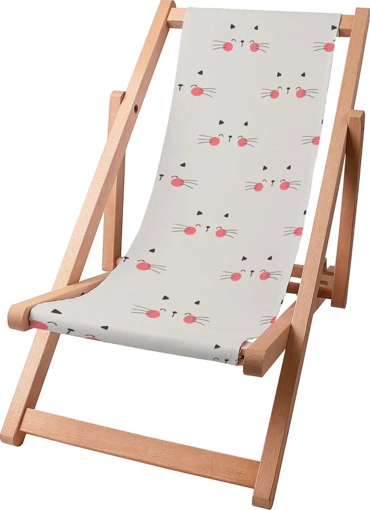 Sdraio per bambini Dreamroots pieghevole in legno, fino a 130 kg, sdraio pieghevole con regolazione dell'inclinazione dello schienale in 3 fasi, Cute Cat