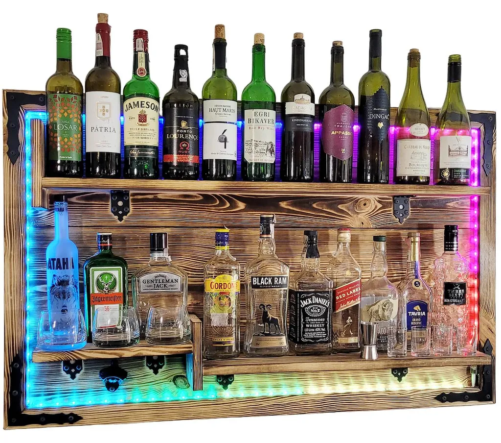 Étagère murale LED RGB : Solution déco bois rustique pour mur sombre