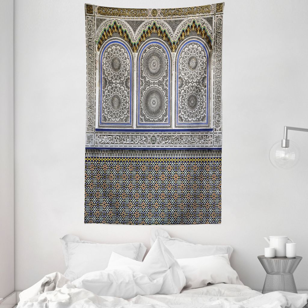 ABAKUHAUS marokkanisch Wandteppich und Tagesdecke, Bunte alte osmanische aus Weiches Mikrofaser Stoff Waschbar ohne Verblassen Digitaldruck, 140 x ...