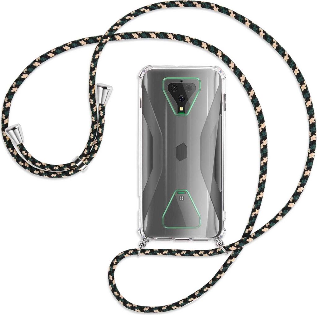 Handykette Backcover-Schutzhülle mit Band (Metall silberfarben) für Xiaomi Black Shark 3 - camouflage