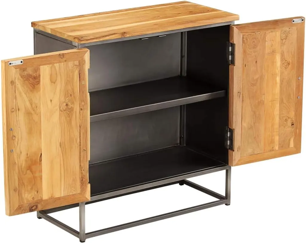 Meuble d'Entrée Compact en Acier et Teck 65cm Buffet Gain de Place Chic