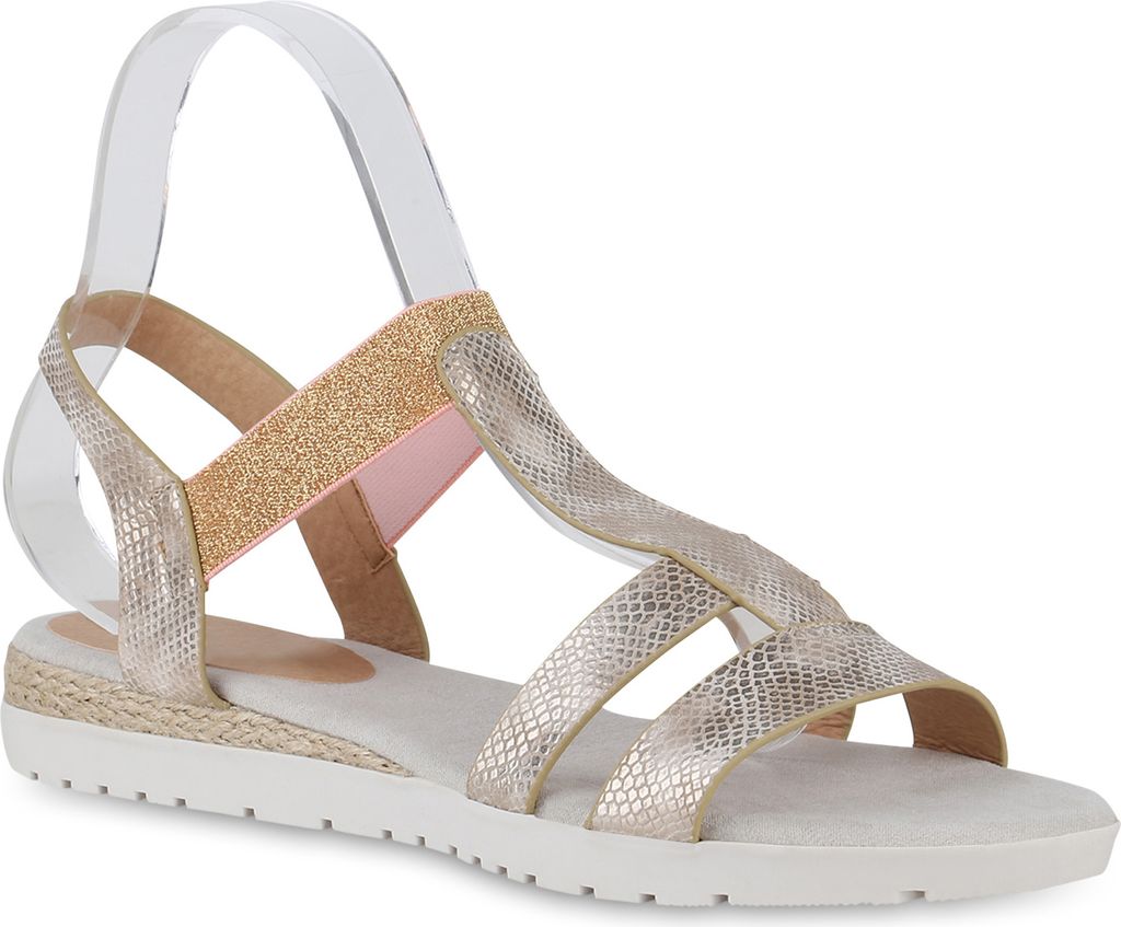 VAN HILL Damen Übergrößen Riemchensandaletten Sandaletten Glitzer Schuhe 841281, Farbe: Rose Gold, Größe: 42