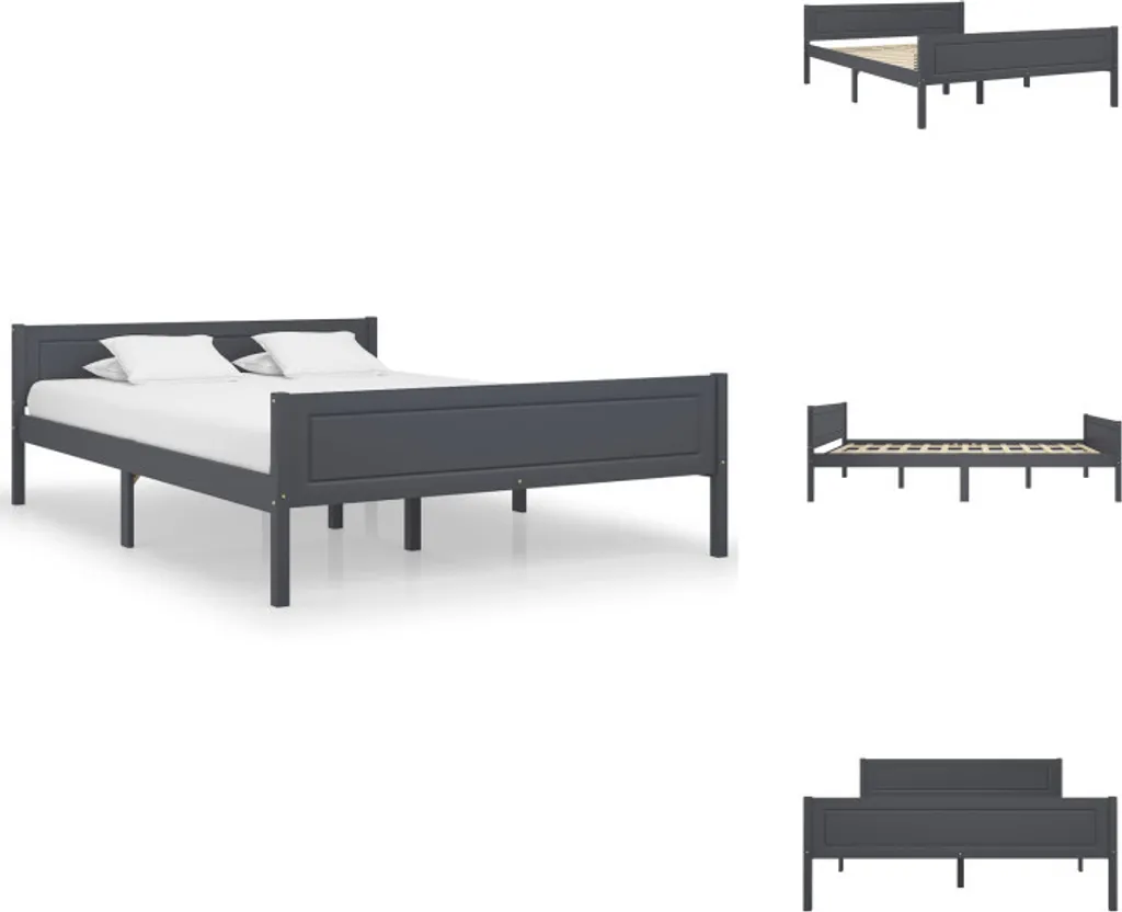 Lit 160x200 en bois gris stable et sans bruit - Structure en pin massif