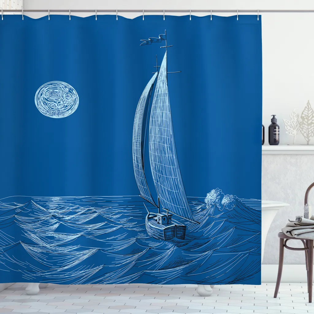 Occasione Tenda Doccia ABAKUHAUS 175x220 Barca a Vela Tessuto Blu