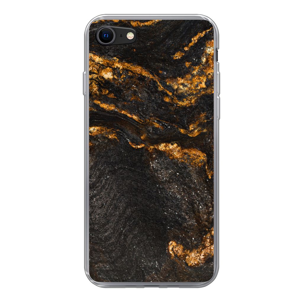 MuchoWow Handyhülle Schutzhülle Hülle für iPhone 7 Marmor - Limette - Schwarz - Gold - Marmoroptik - Luxus Silikon Softcase Handy Hülle - Ka...