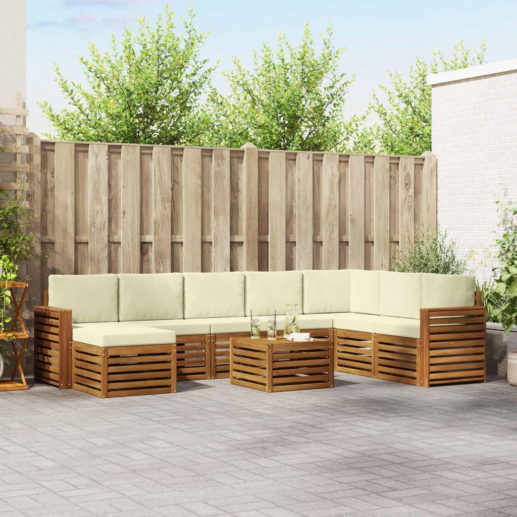 "SALE 2026"Sofagarnitur - CLORIS - Balkonmöbe/Sitzgruppe - 9 pcs - Moderne Design - Natur und Creme Massivholz Akazie - Gartensofas NeuMöbel829004