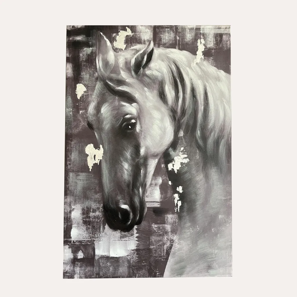 Grand tableau mural cheval avec cadre bois et toile de qualité premium