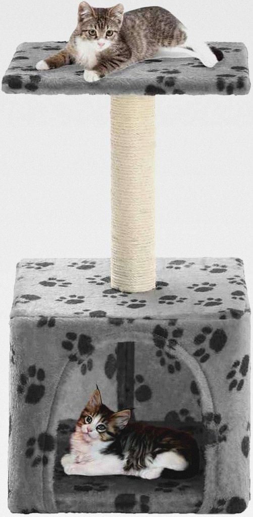 Katzen-Kratzbaum Sisal 55 cm Grau Pfoten-Aufdruck Katzenmöbel für kleine und große Katzen