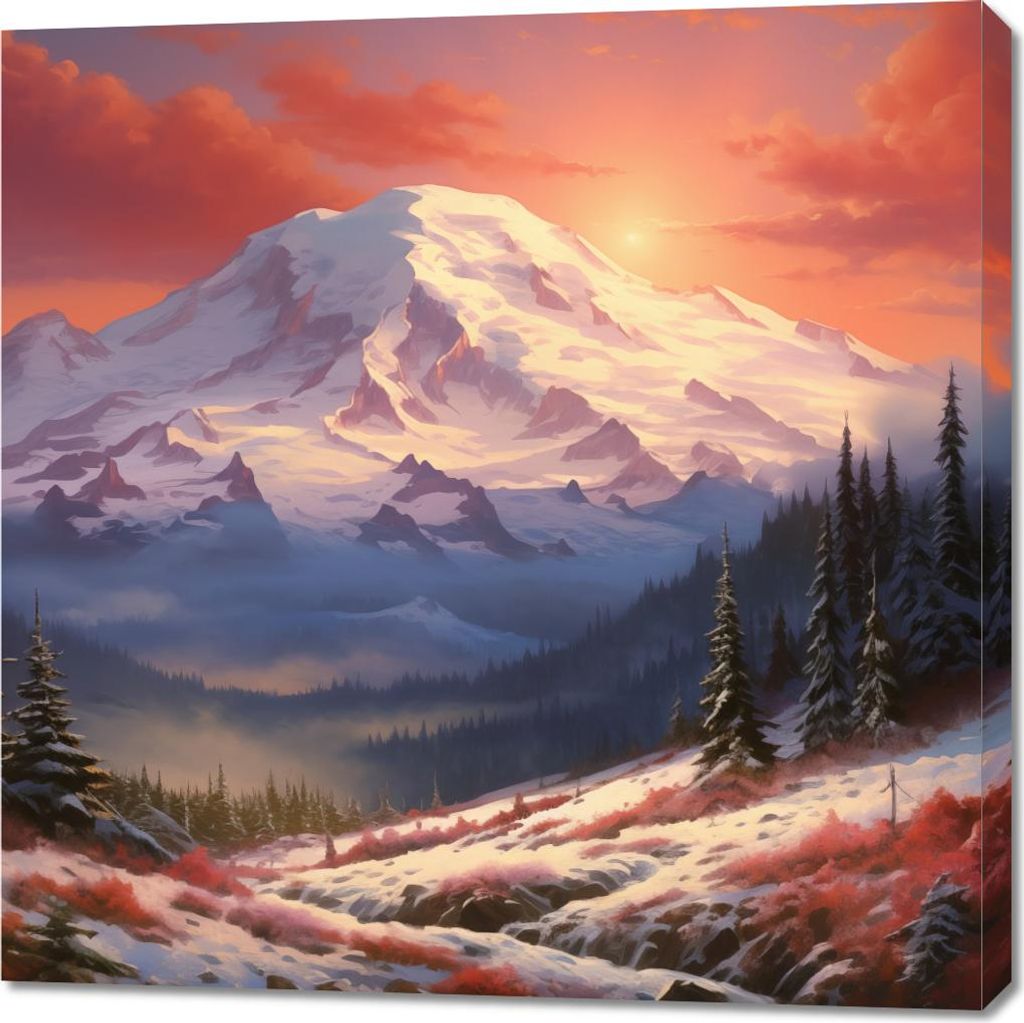 Bild 90x90cm Morgenröte Gipfel