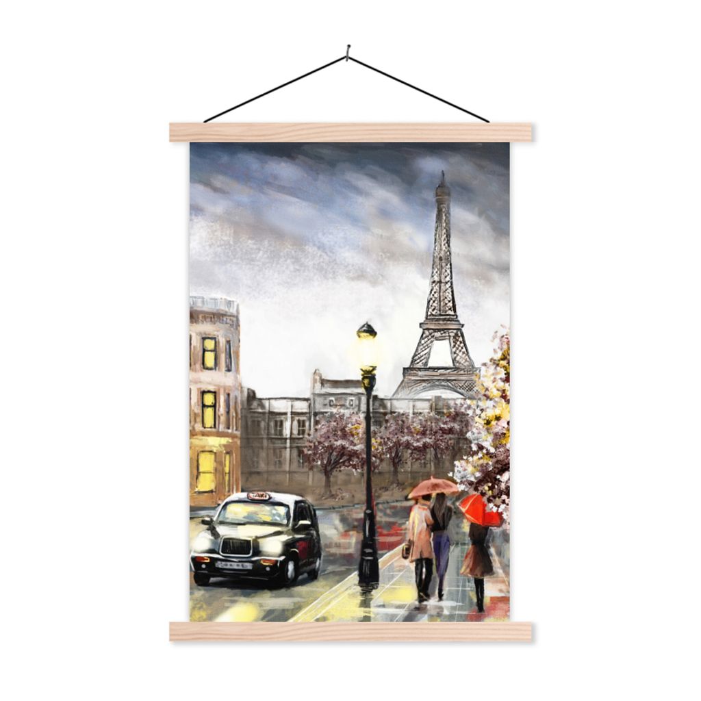 MuchoWow Textilposter Gemälde - Paris - Frankreich - Öl 40x60 cm mit holzfarbenen Rahmen - Poster