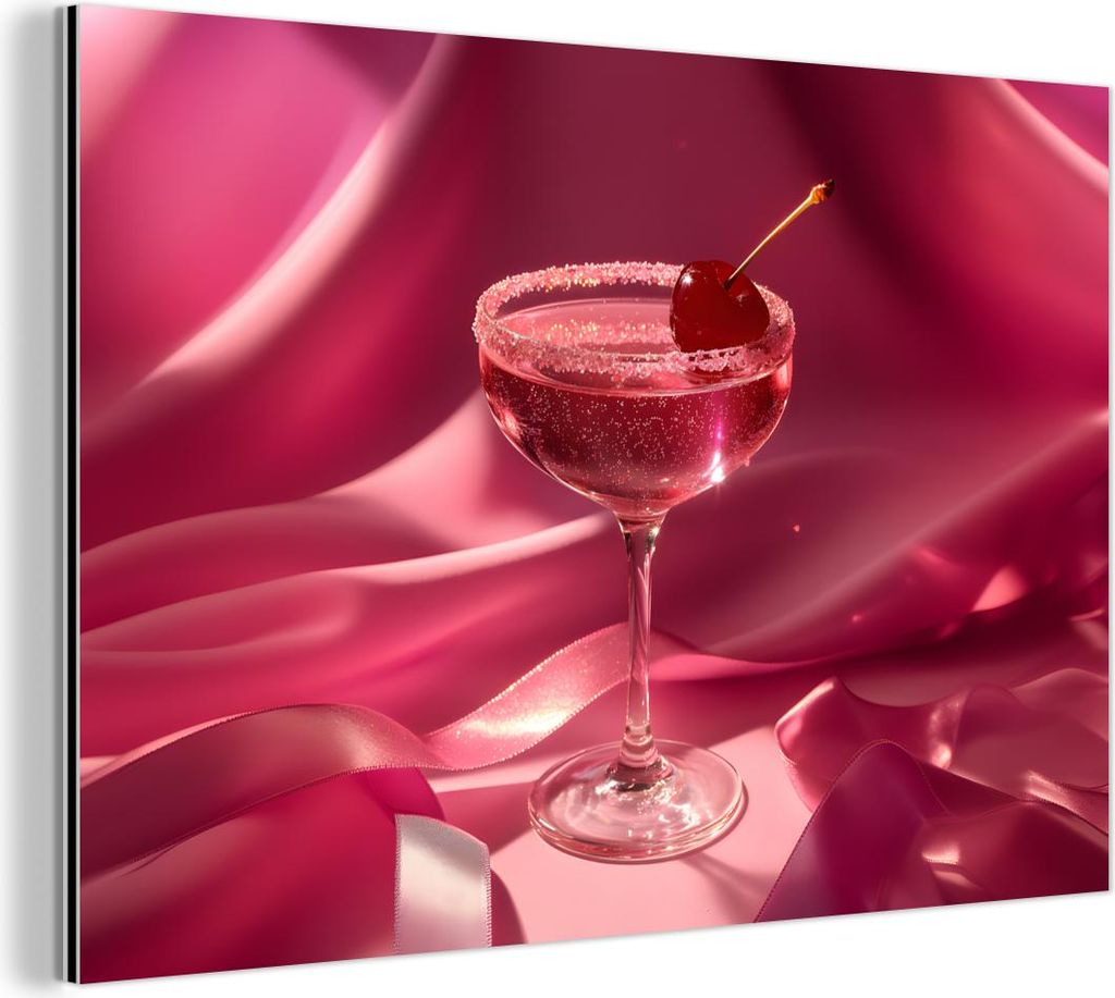 MuchoWow Wanddekoration Metall Metallbild Wandkunst 90x60 cm Cocktail - Rosa - Luxe MuchoWow Aluminium Gemälde - Wandbilder