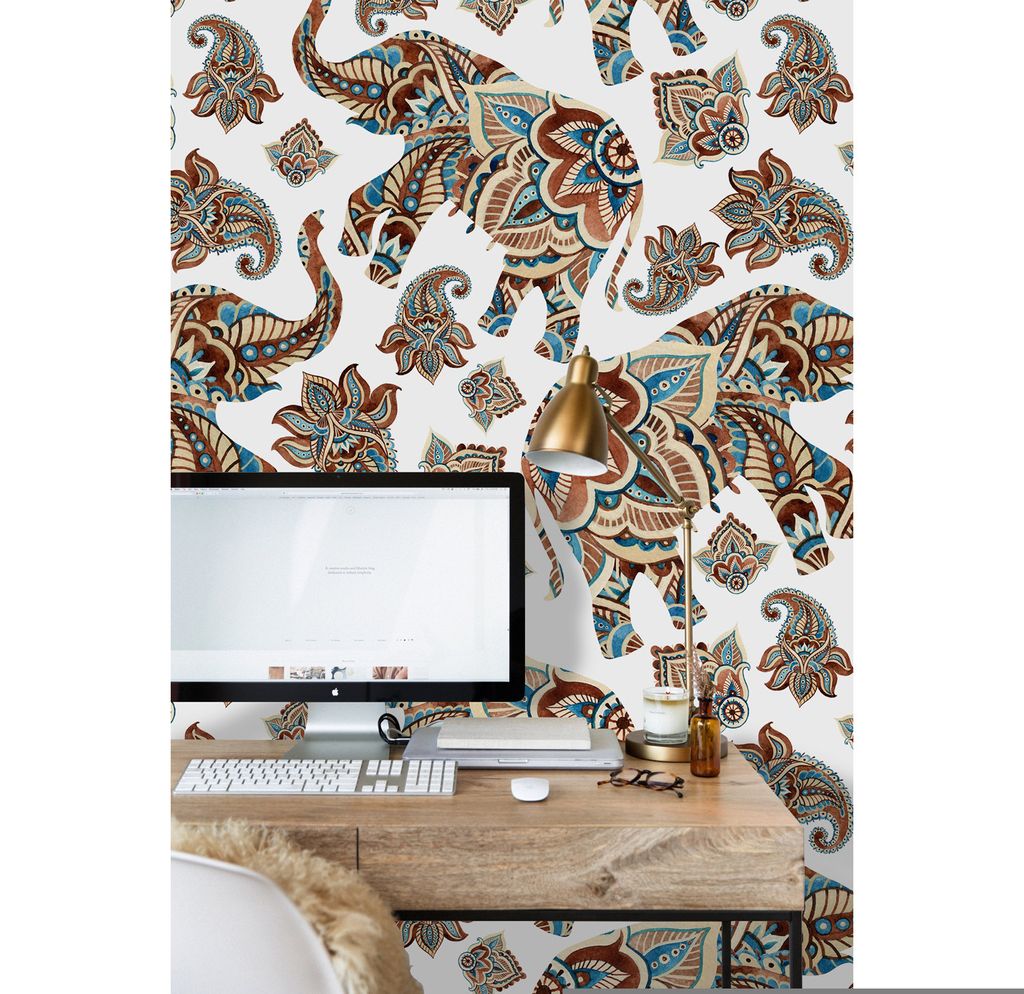Coloray Fototapete 290x290 cm An Einer Wand Latex Latextapete - ethnische Elephantpaisley Brown.