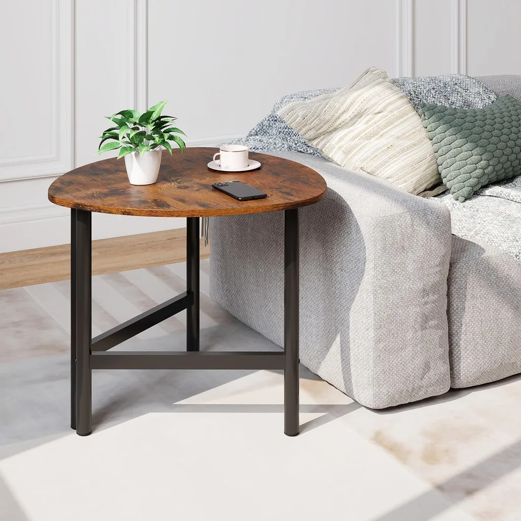 Table basse de salon de style industriel, table d'appoint triangulaire - 2