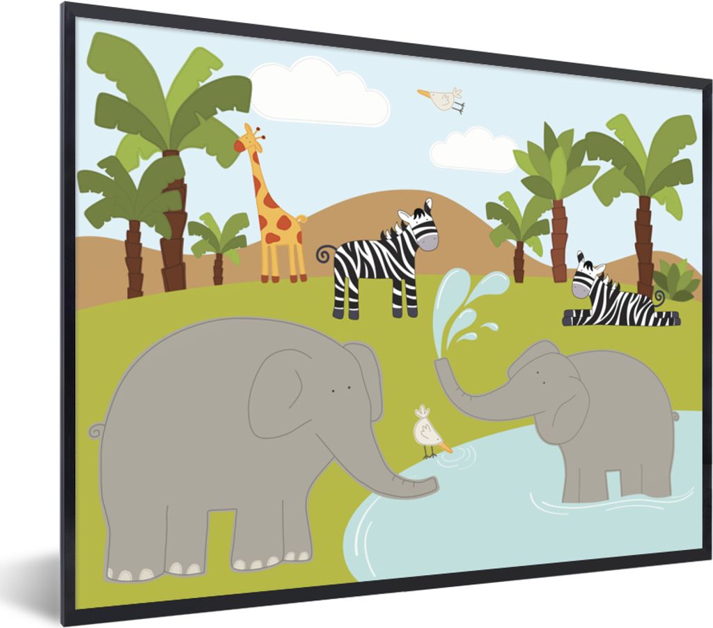 MuchoWow MuchoWow Gerahmtes Poster Minimalismus - Tiere - Dschungel - Jungen - Mädchen - Baby - Kinder 40x30 cm - Poster mit zchwarzem Bilderr...