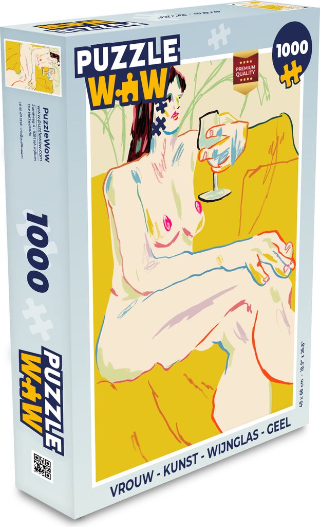 MuchoWow Puzzle 1000 Teile Frau - Kunst - Weinglas - Gelb - Spielzeug - Alt und Jung - Spiele - Puzzeln