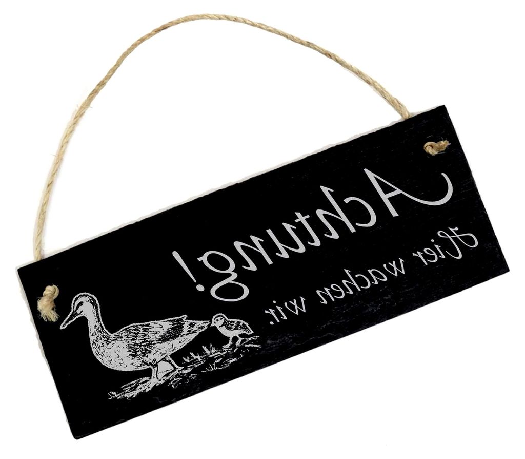 Dekolando Warnschild Ente Schild - Achtung! Wir wachen hier. Enten - Schiefertafel Entenstall Deko Türschild 22 x 8 cm