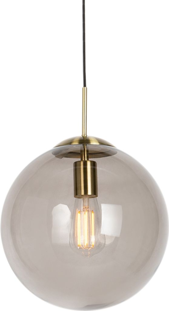 QAZQA - Moderne Hängelampe I Pendellampe I Pendelleuchte aus Messing mit Rauchglas 30 cm - Ball I Wohnzimmer I Schlafzimmer - Rund - LED geeignet E27