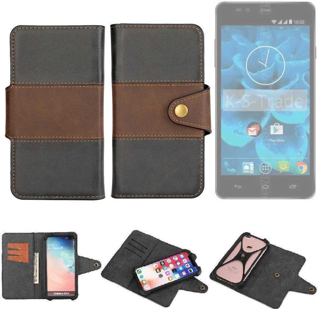 K-S-Trade Handyhülle Schutzhülle Hülle Bookstyle Wallet-Case kompatibel mit Qilive Q4 5.5 Bumper Rundumschutz schwarz-braun 1x