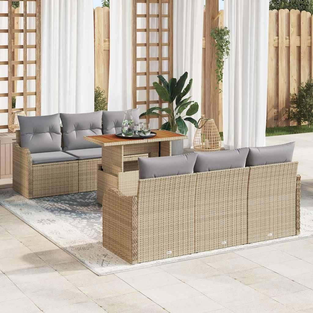 Maison Exclusive - Garten-Sofa-Set mit Speicher 7 pcs Beige Poly Rattan