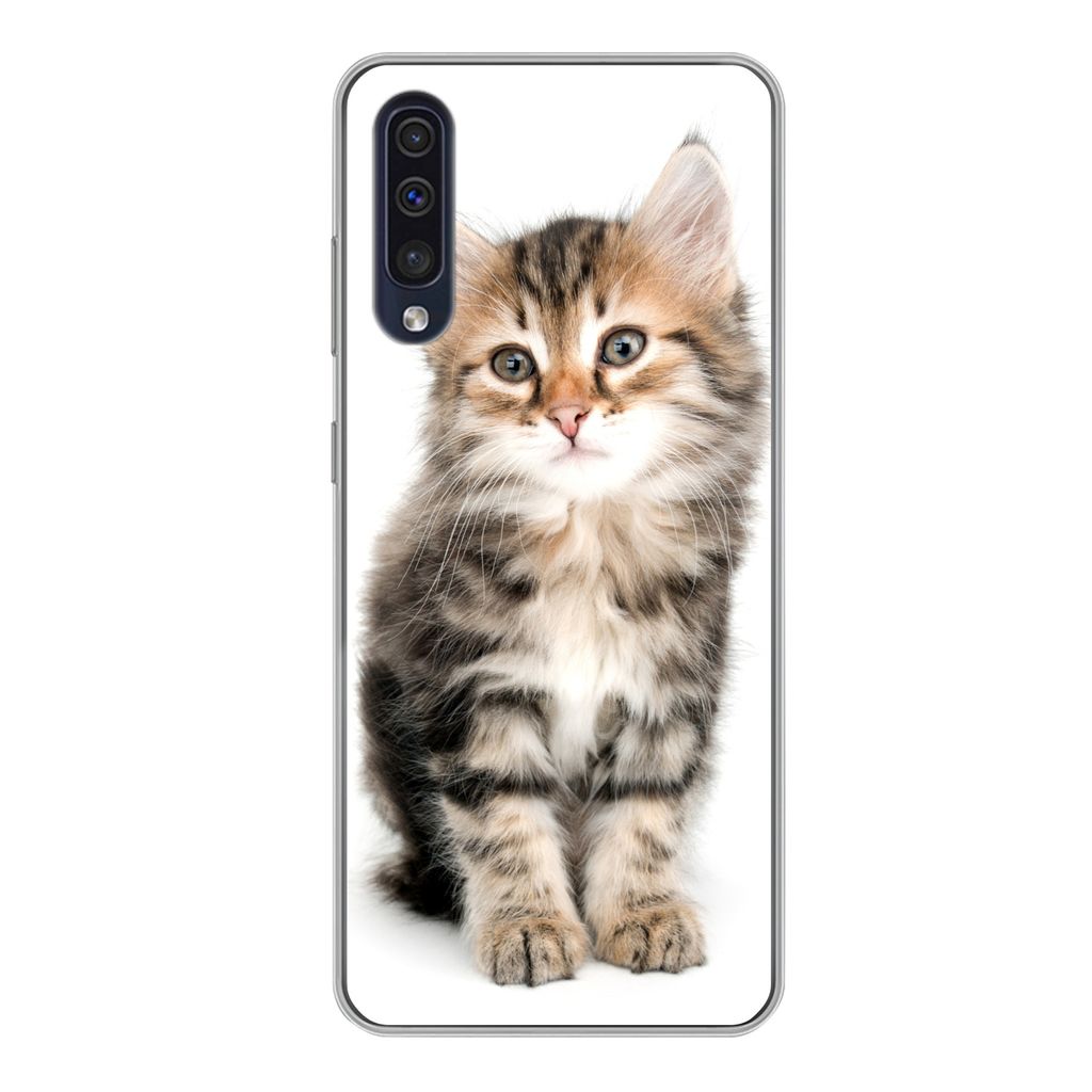 MuchoWow Handyhülle Schutzhülle Hülle für Samsung Galaxy A50 Kätzchen - Weiß - Nase - Mädchen - Kinder - Jungen - Kinder Silikon Softcase ...